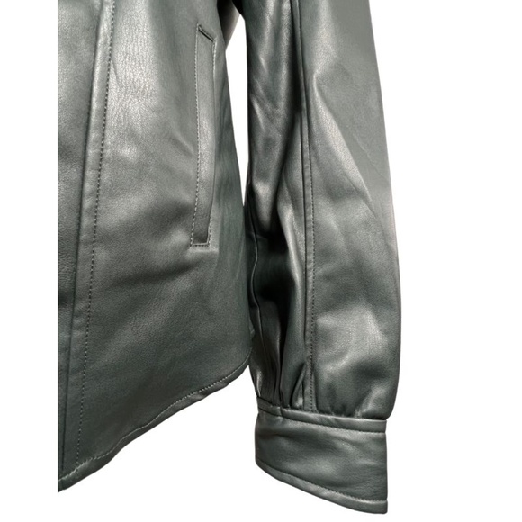 NWT Blank NYC Dark Green, Faux Leather, Snap Closure Button Down (XS) - Picture 5 of 9